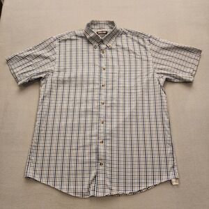 Kirkland Signature Mens Large Blue Plaid Button Down Short Sleeve Shirt Non Iron